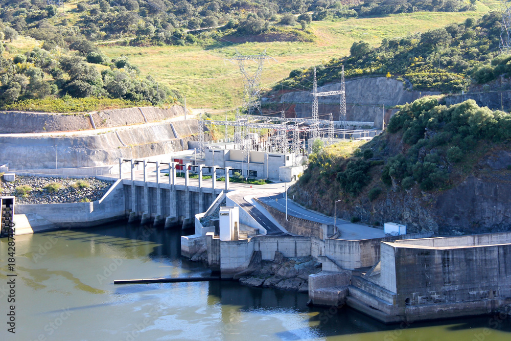 The Alqueva Dam, an arch dam in the River Guadiana, on the Alentejo region in south of Portugal