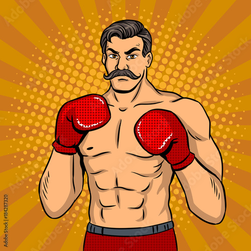 Vintage boxer fighter with mustache pop art vector