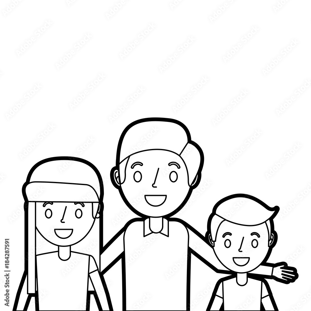 portrait embracing dad with daughter and son happy vector illustration