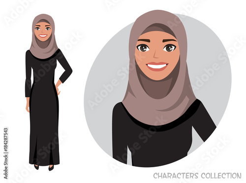 Arab women character is happy and smiling.