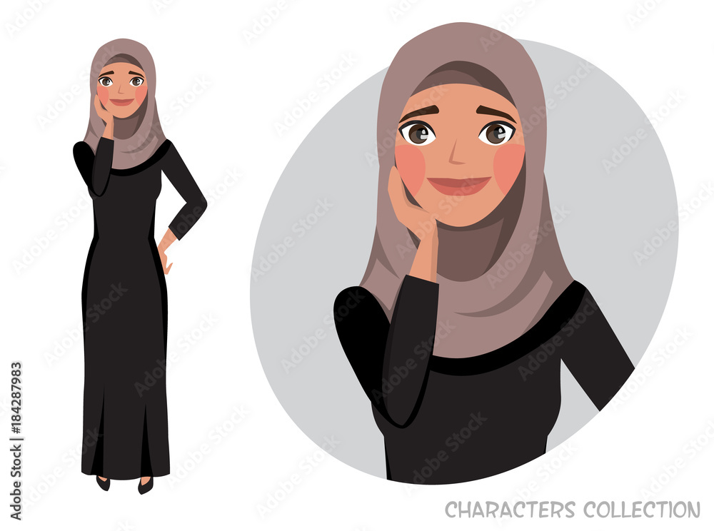 Vector illustration of a cute shy arabian girl