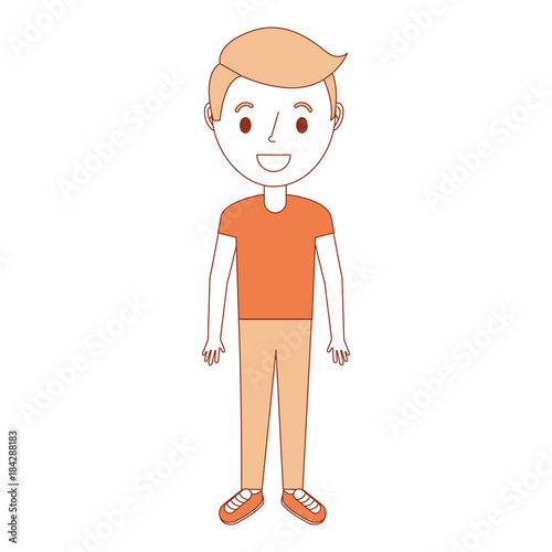 young little boy male character standing vector illustration