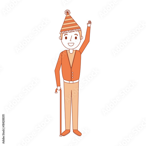 older man with party hat waving hand vector illustration
