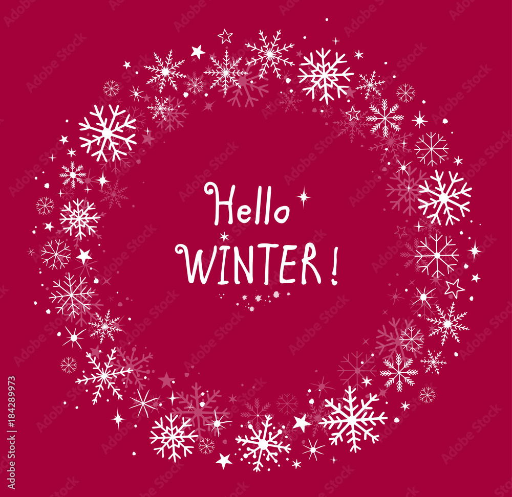 red background with frame and snowflakes