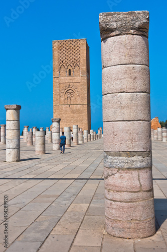 Hassan tower, 12th century minaret with ruins of the greatest mosque in the world, Rabat, Morocco, Africa