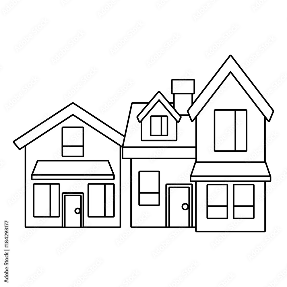 two storey houses with chimney architecture residential vector illustration outline design