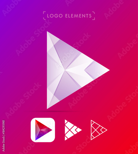 Play button logo template. Vector abstract material design, flat and line style. Origami paper cut shapes for app or company sign. Arrow © nickimpression