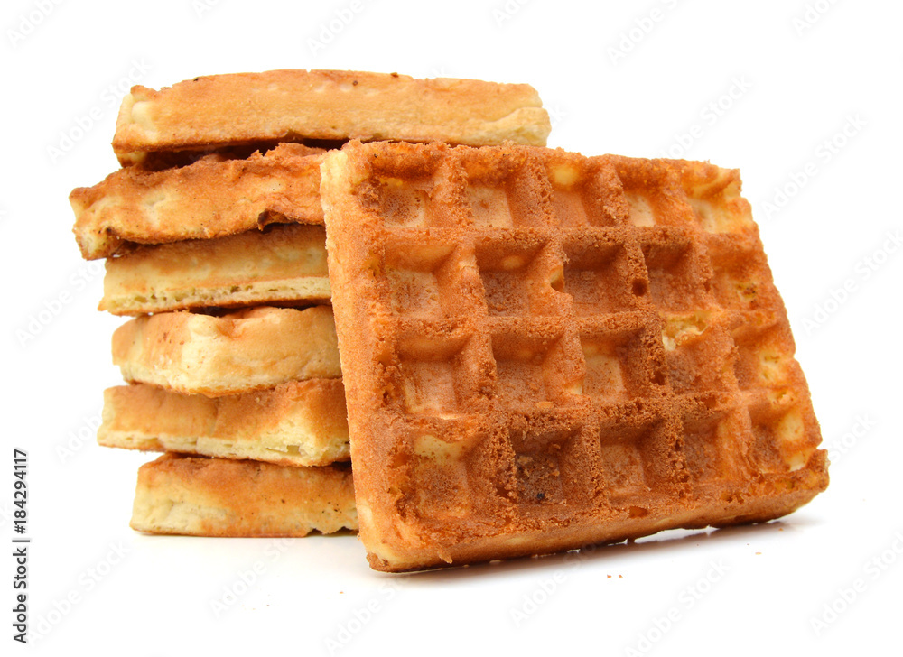 Freshly baked belgium waffles isolated on white background Freshly baked belgium waffles isolated on white background
