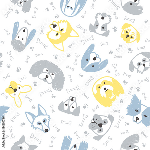 Vector seamless pattern with dogs