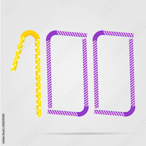 Vector illustration number a hundred from drinking straws.
