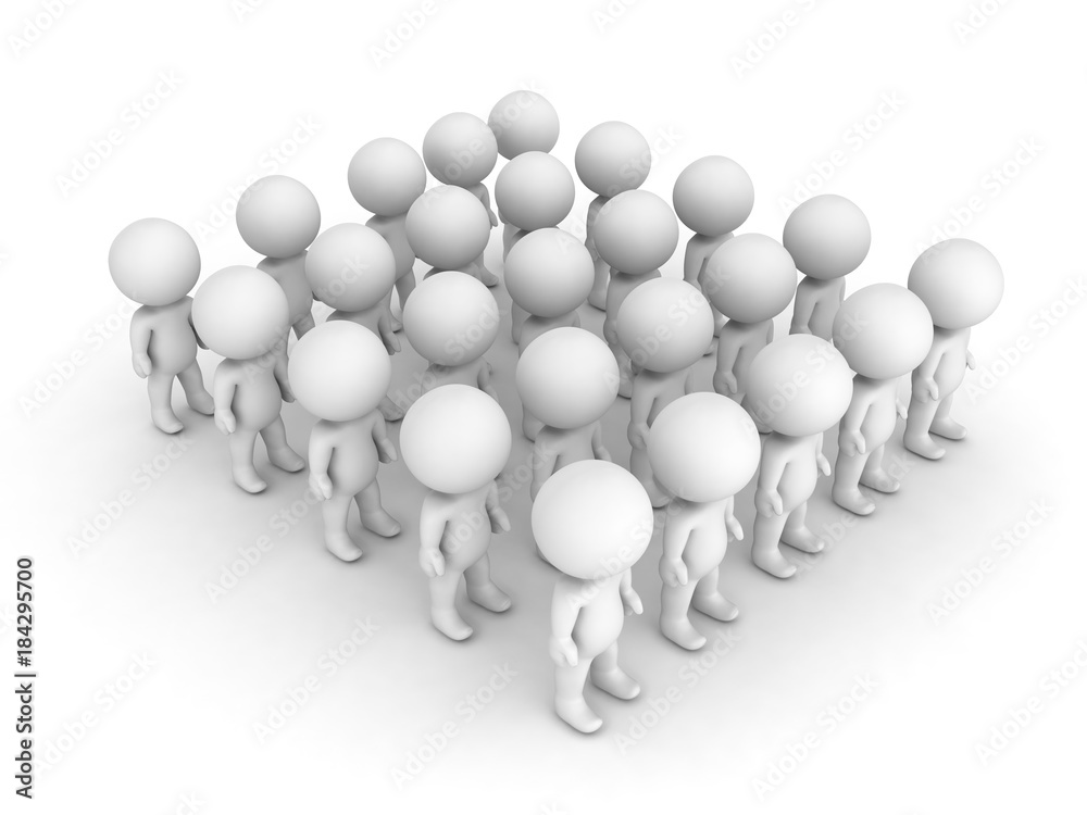 3D illustration of a group characters standing aligned 3D illustration of a group characters standing aligned