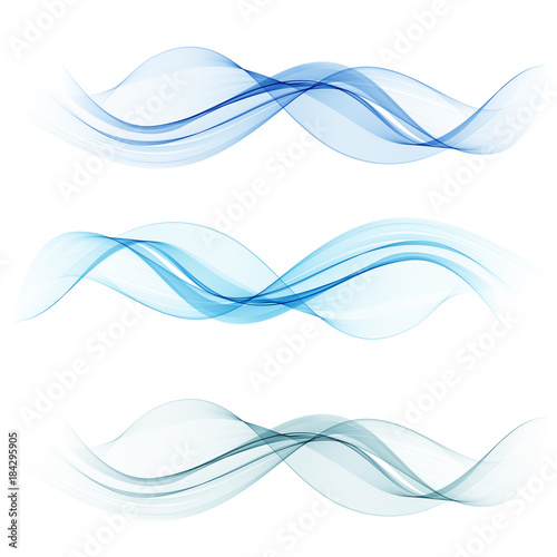 Blue wave set.Vector abstract background wave.Transparent lines
