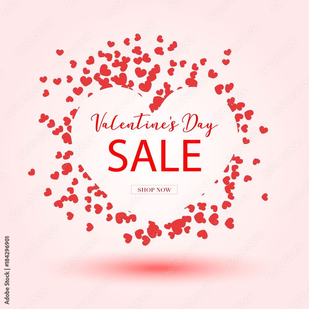 Valentine's day Sale banner for advertising or social network post. Vector heart's 