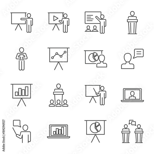 Presentation set of vector icons line style