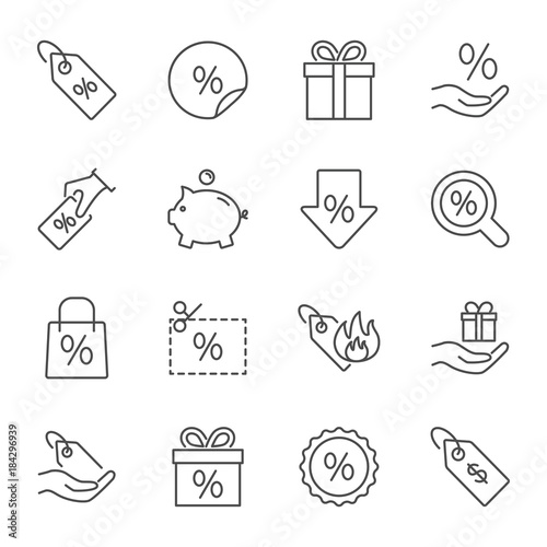 Discount and sales set of vector icons line style
