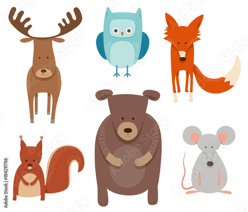 cute cartoon animal characters set