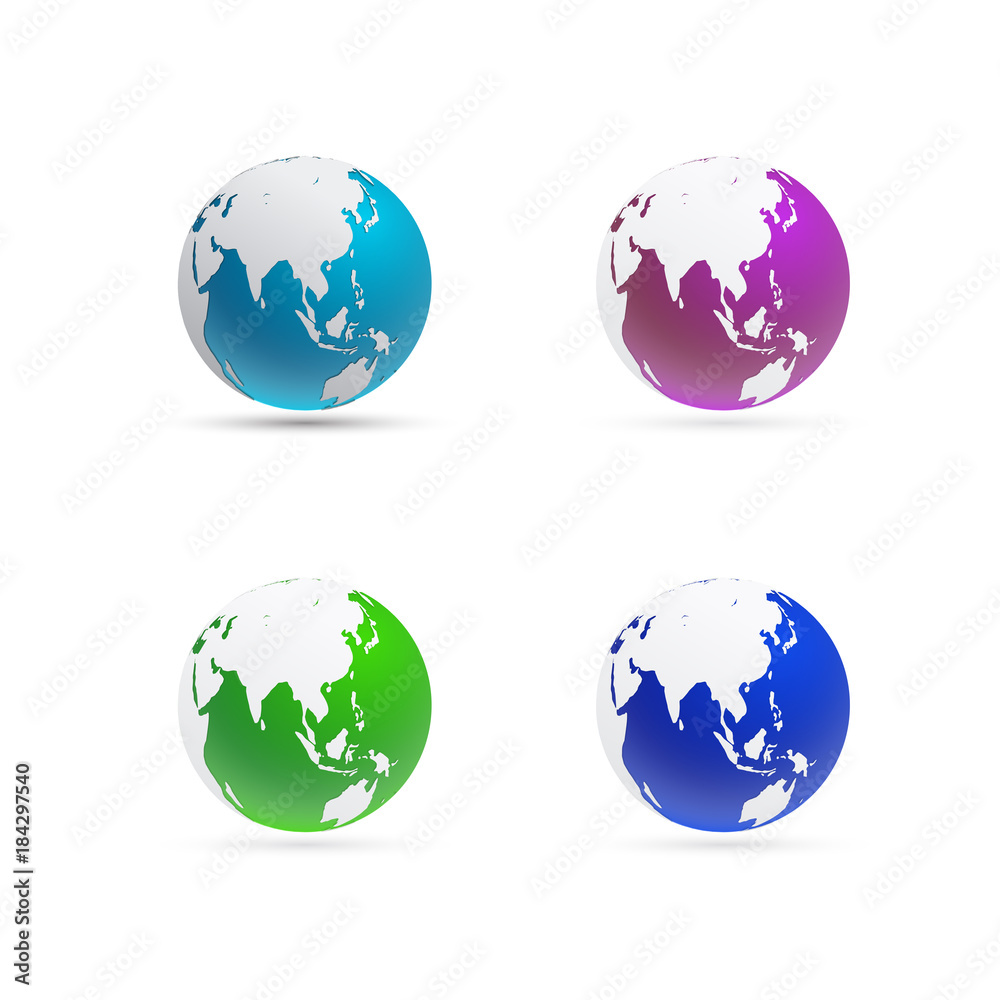 world map globe and sphere focus on east asia and australia