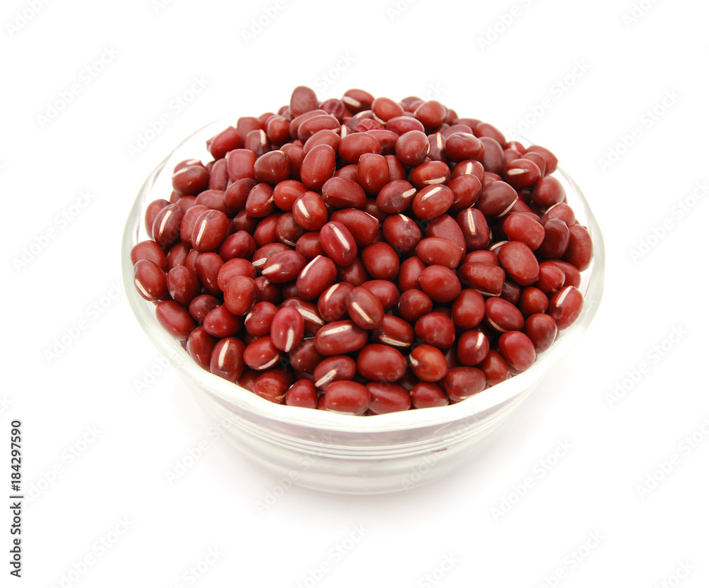 glass bowl full of adzuki beans a on background