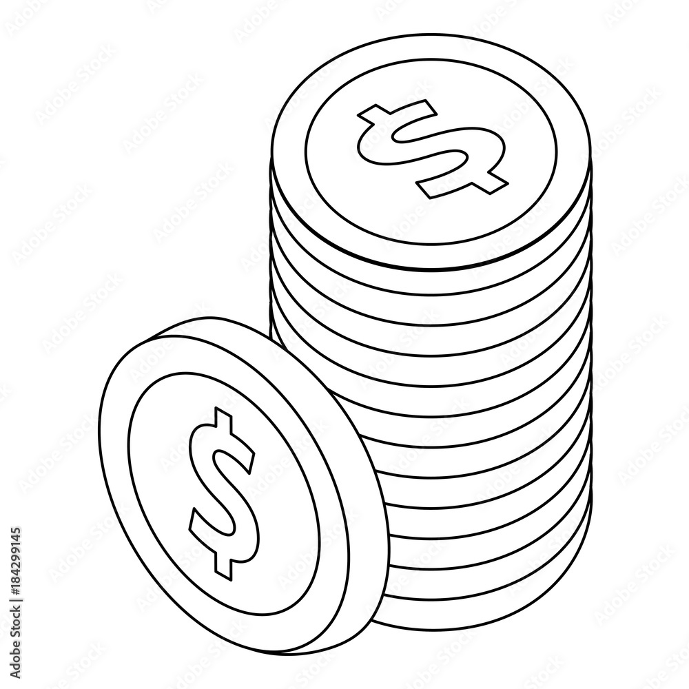 stack of dollar coins currency money isometric vector illustration outline stack of dollar coins currency money isometric vector illustration outline