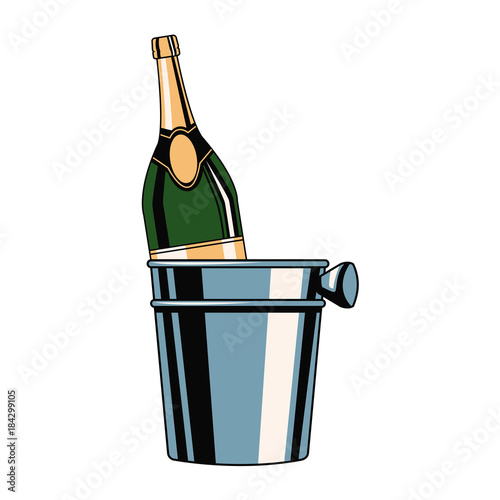 Champagne bottle in ice bucket icon vector illustration graphic design