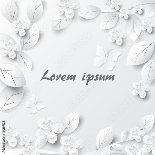 Paper art flowers background. Paper cut. Vector stock.