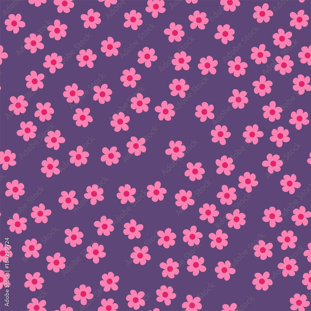 abstract seamless pattern of flowers on a purple background. For prints, cards, invitations, birthday, holidays, party, celebration, wedding, Valentine's day.