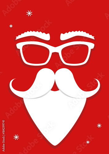 hipster white Santa Claus mask on red background, vertical vector illustration