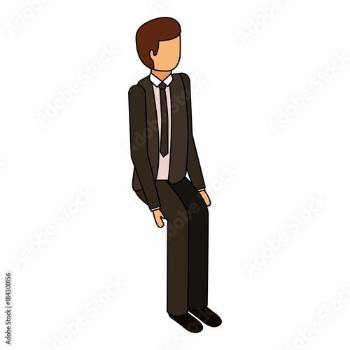 isometric businessman sit pose character vector illustration