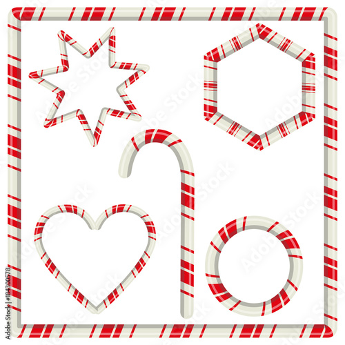 Candy cane mint hard striped in Christmas colours stick sugar food holiday decoration sweet xmas vector illustration