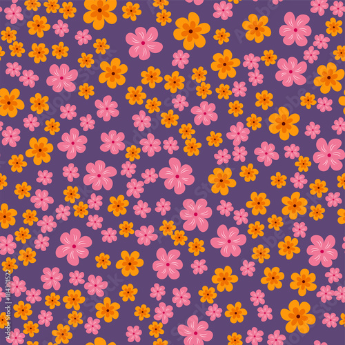 abstract seamless pattern of flowers on a purple background. For prints, cards, invitations, birthday, holidays, party, celebration, wedding, Valentine's day.