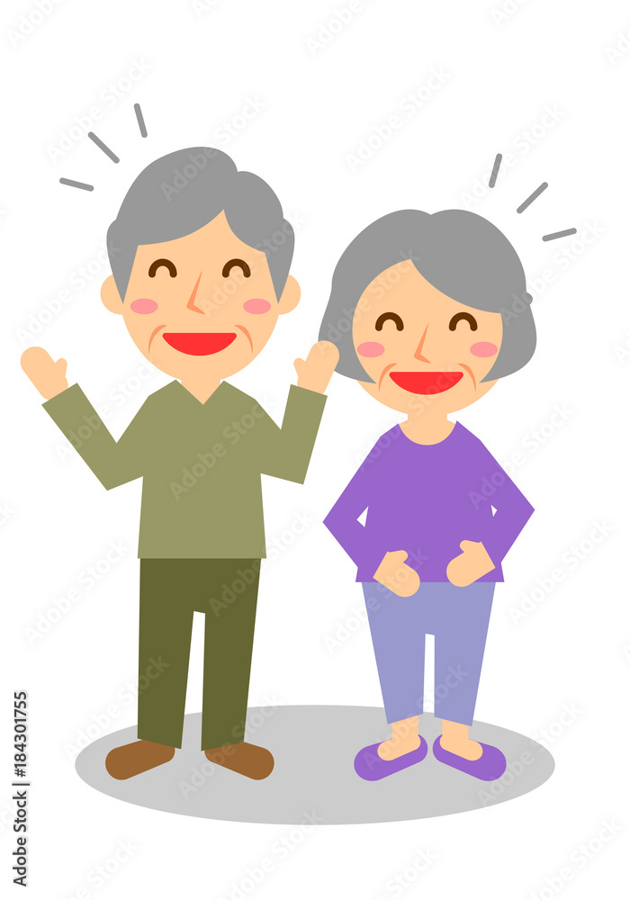 年配夫婦　全身　大笑い