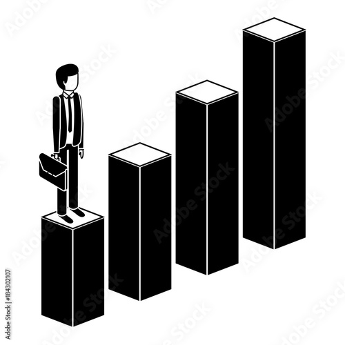 frustrated businessman with briefcase standing on a graph down unsuccessful character isometric vector illustration pictogram
