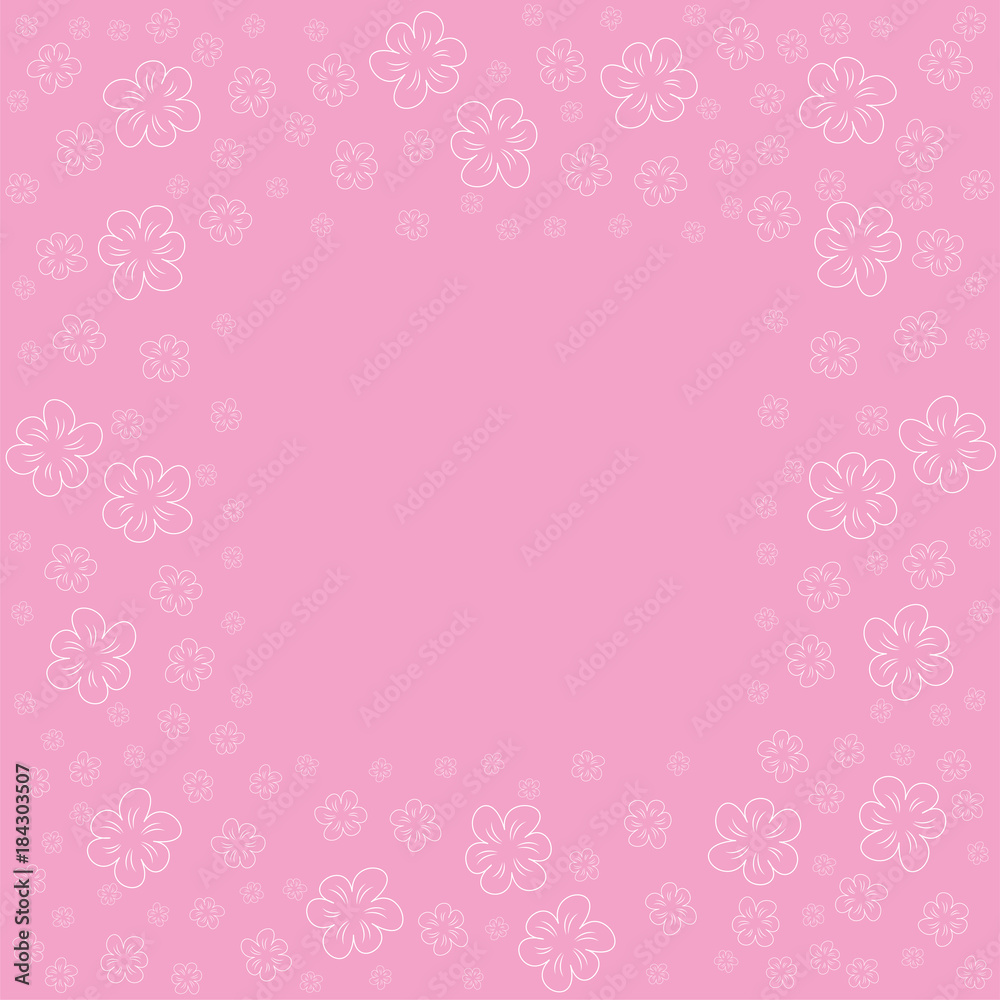 floral frame on a pink background prints, greeting cards, invitations for holiday, birthday, wedding, Valentine's day, party