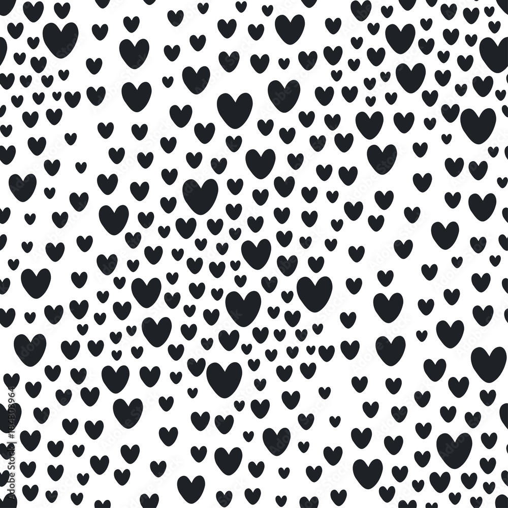 Fototapeta premium Hearts black and white pattern vector background. Valentines Day seamless pattern