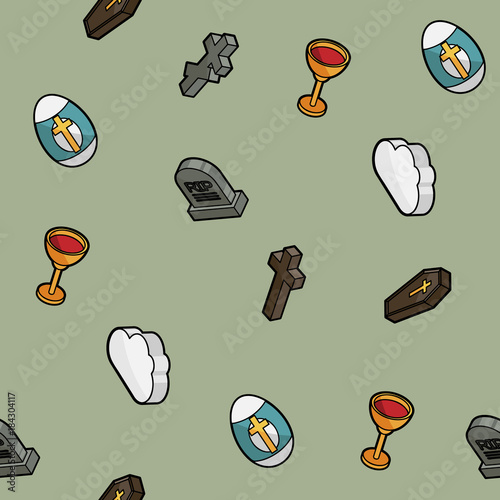 Christianity color outline isometric pattern