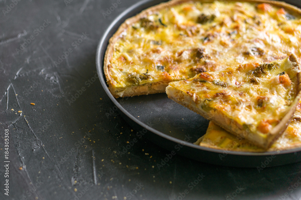 Traditional French pie Quiche with salmon and broccoli Traditional French pie Quiche with salmon and broccoli