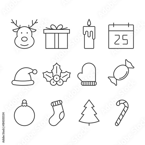 Christmas line icon set