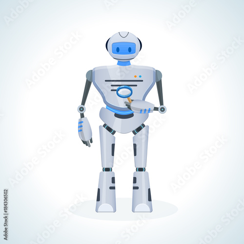 Electronic robot, chat bot, humanoid. Search for information, research, training.