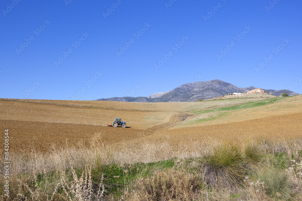 Obraz premium spanish farmland with tractor