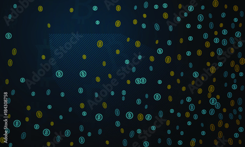 Bitcoins security business background. Bitcoin crypto mining visualization. Business wallet background, security currency exchange, vector model. Crypto virtual payment finance. Gold money trading