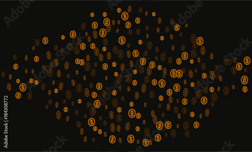 Bitcoins security business background. Bitcoin crypto mining visualization. Business wallet background, security currency exchange, vector model. Crypto virtual payment finance. Gold money trading
