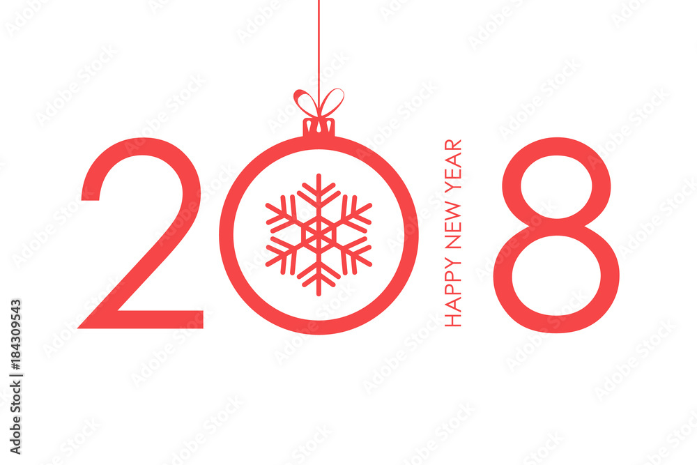 2018 Happy New Year text design with christmas ball and snowflake. Vector illustration.