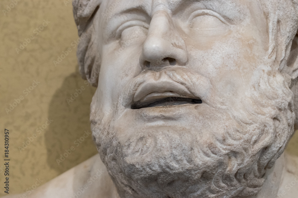 Face of a ancient bearded man statue