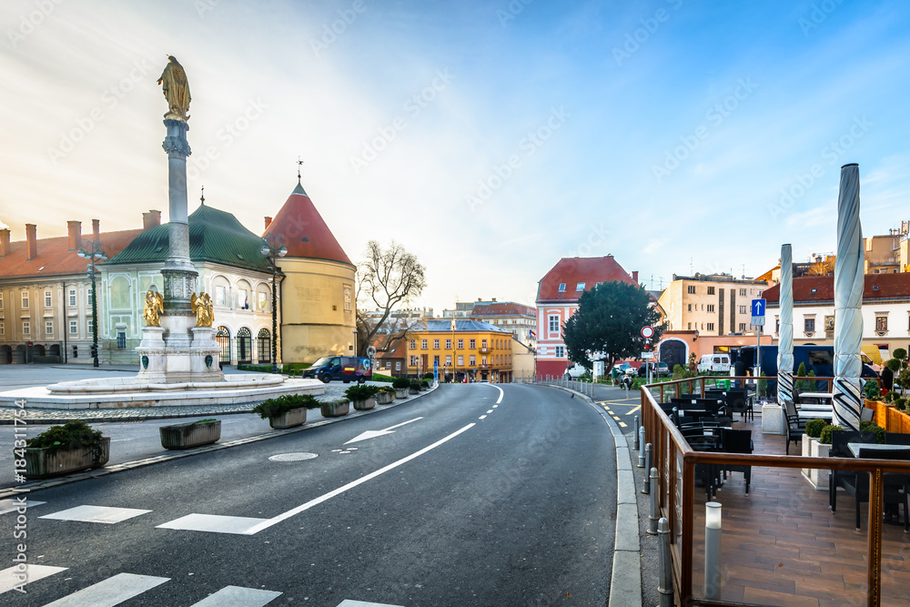 Zagreb city center. / Scenic view at old Zagreb city center, famous landmarks in capital of Croatia, Europe.