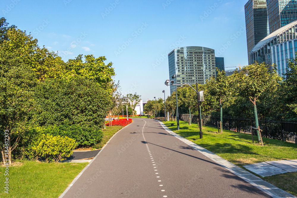 Cycling road in the Pudong district, Shanghai, China