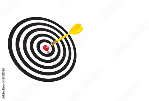 Yellow dart hit on the center of the target