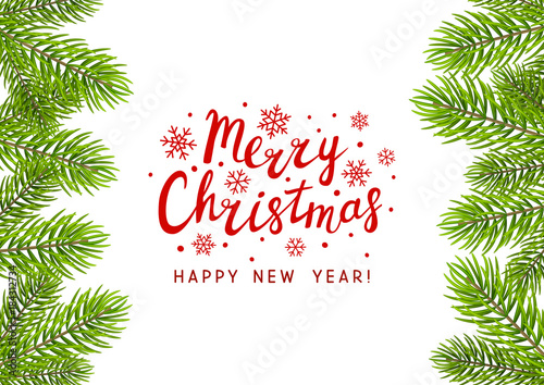 Christmas tree branches isolated on white