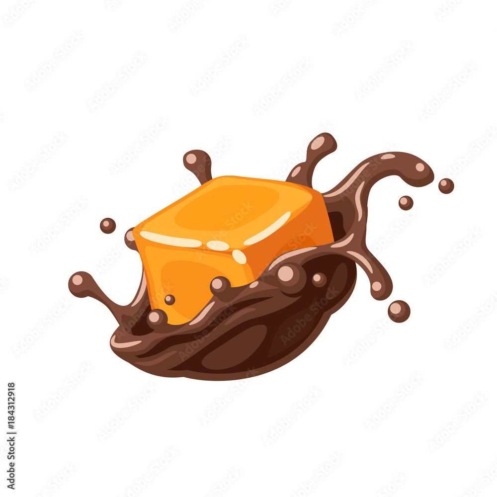 Colorful candy design. Caramel in chocolate splash burst. Vector