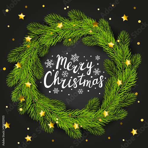 Round Christmas tree frame on dark background