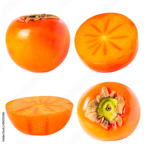 Collection of persimmon fruits isolated on white